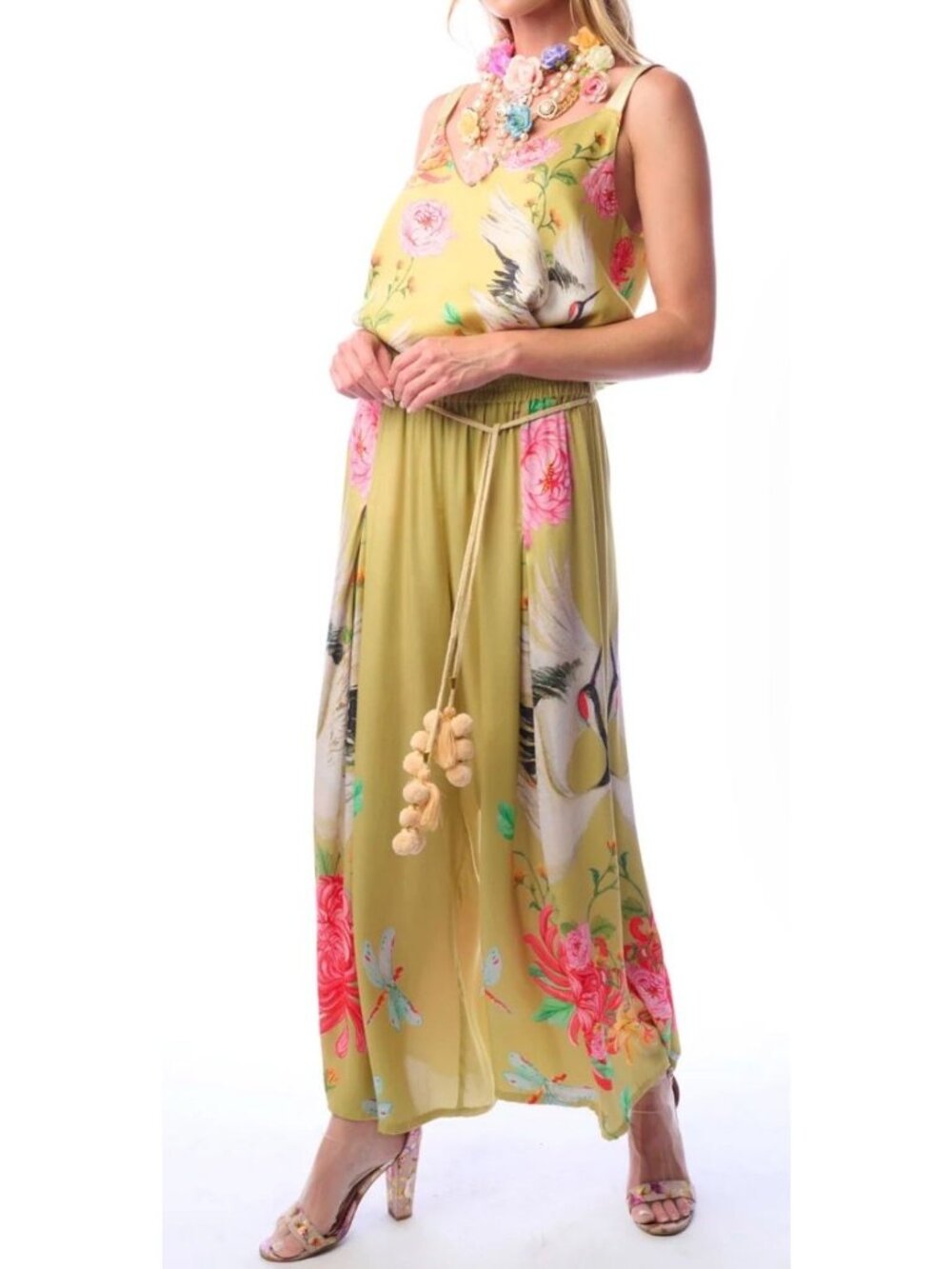 NWT Aratta The Legend of the Crane Wide Leg Pants Yellow Size XL $179 [jb]
